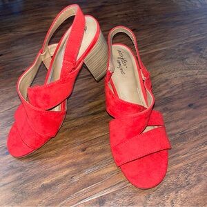 Dexflex Comfort Red Suede Block Heels 7